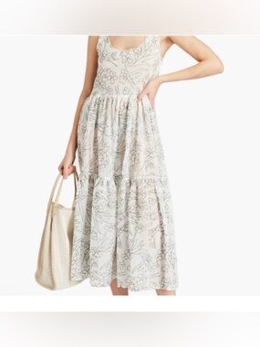 Solid & Striped Presley Sheer Floral Midi Dress Linen Blend Size 4